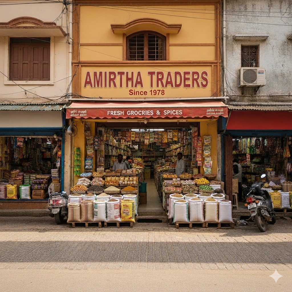 Amirtha Traders storefront in Madurai, established 1978